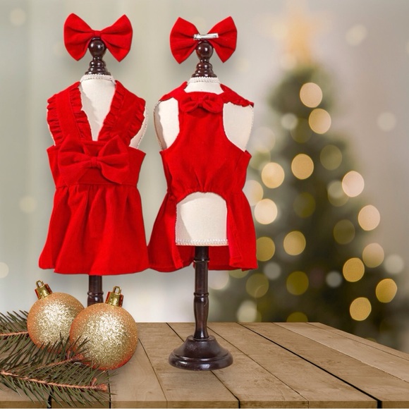 Puppy Corduroy Princess Pinafore Bow Dress with Matching Hair Bow - Picture 2 of 9